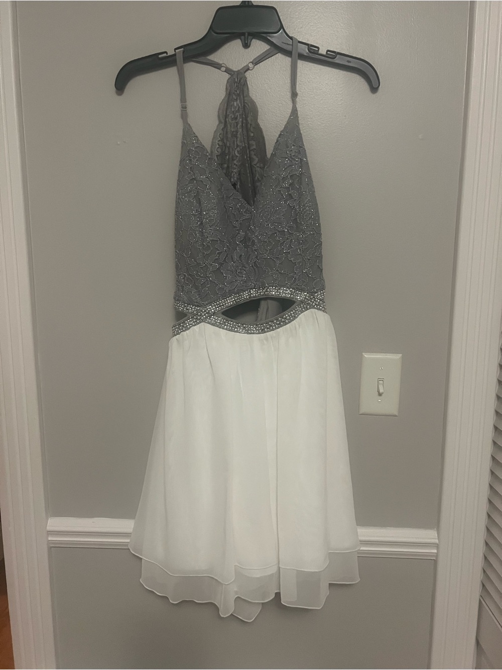 Speechless Gray Lace Bodice White Chiffon Skater Skirt
